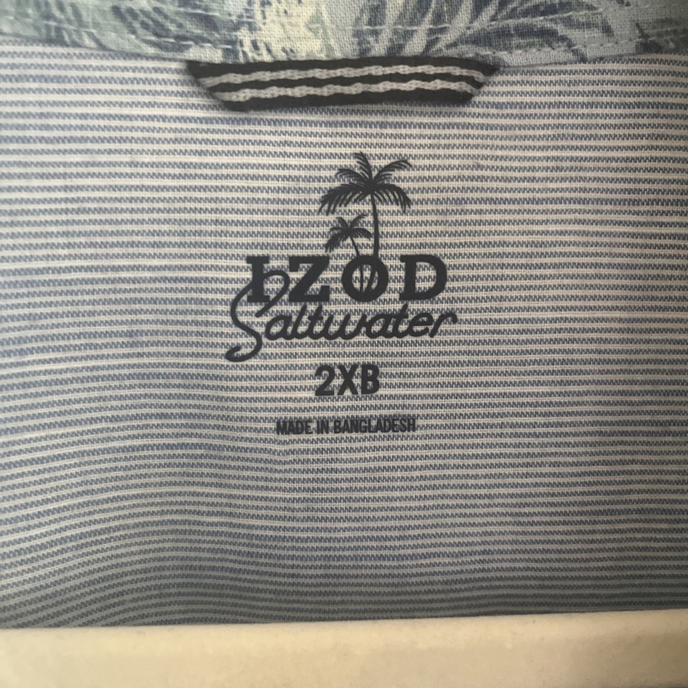 IZOD Saltwater Men's 2XB Blue Hawaiian Tropical Short Sleeve Button Up Shirt - Picture 3 of 8